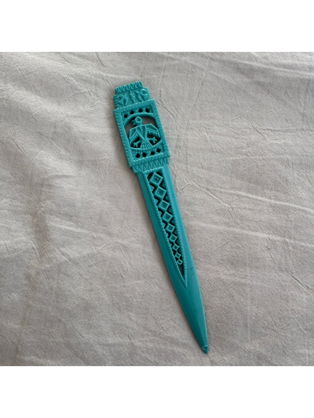 Vintage Native American Thunderbird Letter Opener Turquoise Plastic Southwest 6”